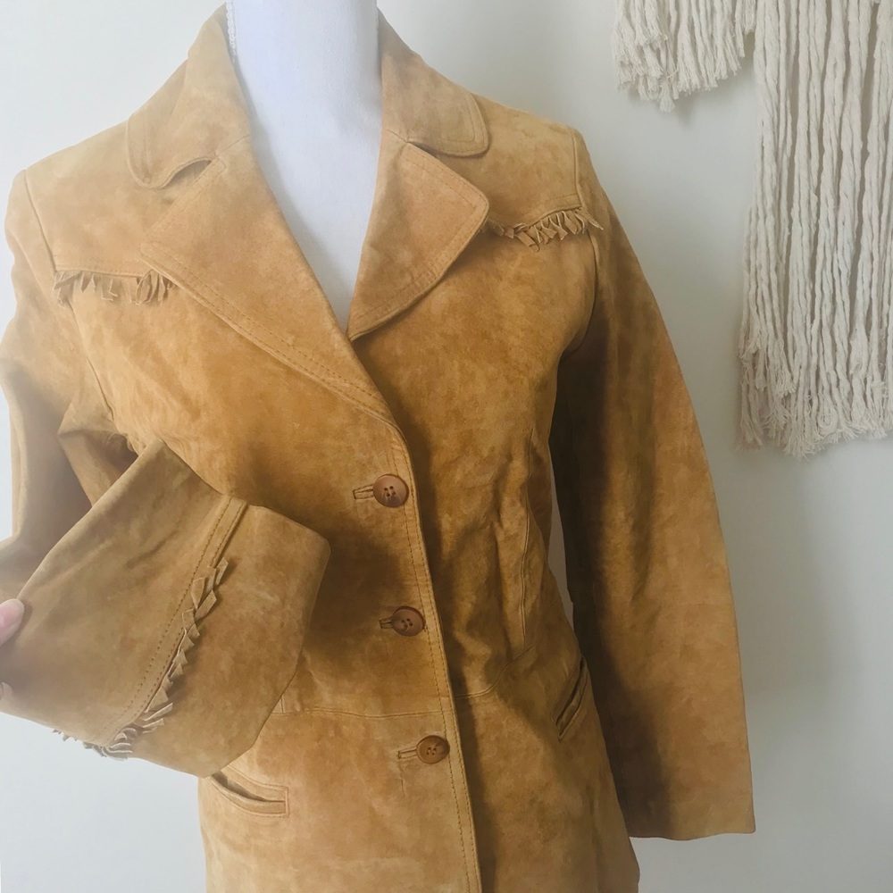 70s Vintage Boho Hippie Fringed Fitted Fall Jacket